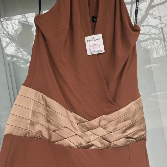 Bebe Cutout Plunge Neck Mocha Cocktail Dress S - Picture 6 of 8